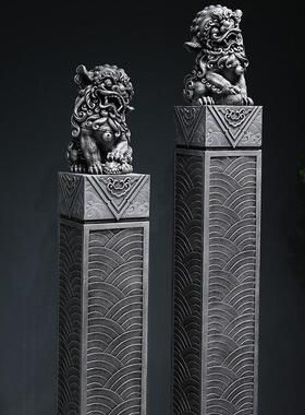 中式拴马桩别墅庭院禅意茶室造景狮子麒麟貔貅落地彷石雕装饰摆件