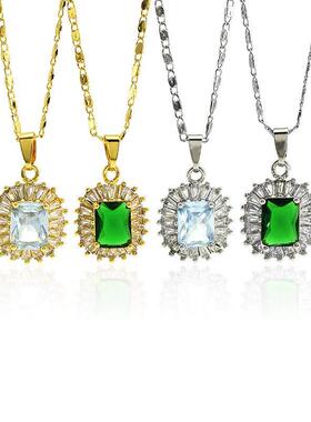 Spring temperament Green Diamond Pendant Female Necklace项链