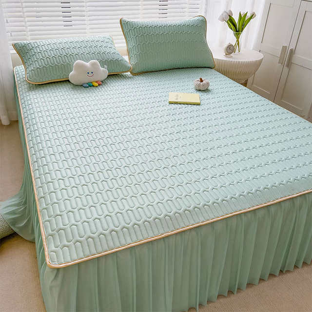 Latex Cool Mat Bed Skirt Ice Silk Soft Mat Three-piece Set Washable Machine Washed Bed Sheet Air Conditioner Summer 2024 New Model