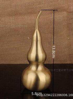 空心葫芦摆件纯黄铜葫芦家居长柄歪头开孔开盖铜器金属工艺品