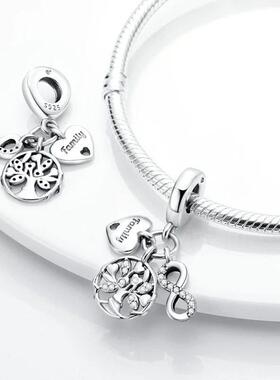 Charms Beads 925 Sterling Silver Tree of Life Peach Heart Sw