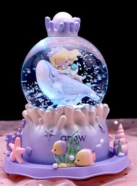 晶球音乐盒女孩音乐八音盒公主生日礼物玻璃水球可转木马摆旋件