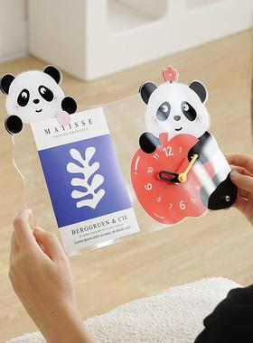 wozoom熊猫创意时钟摆件客厅玄关相框装饰品桌面摆台式座钟