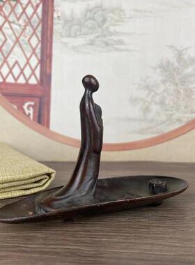 禅佛香托摆件中式古典禅意摆件一舟线香托茶道茶具金属铸造古铜色