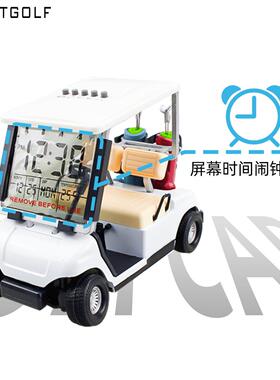 高尔夫球车模型合金模型办公室摆件金属桌面装饰摆件带闹钟显示屏