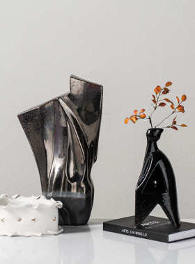 艺贝子侘寂风中古电镀陶瓷艺术装饰品客厅几何样板房民宿摆件