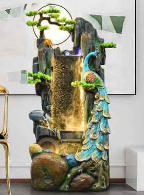 孔雀水幕墙落地屏风招财客厅玄关装饰流水器生财乔迁新居开业摆件