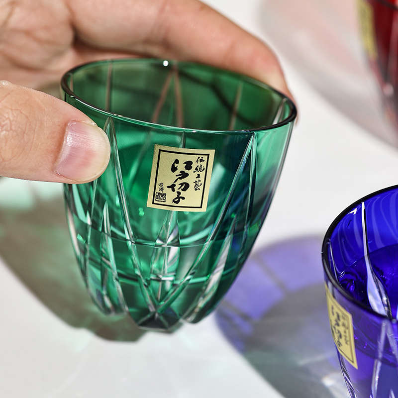 日本进口田岛硝子江户切子玻璃杯星华纹清酒杯手工切子彩色水杯 - 图0