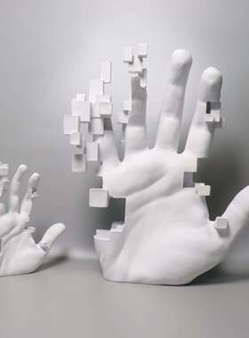 北欧简抽象掌抽象艺术格子手树脂工艺品样板极房装客厅摆件酒店艺