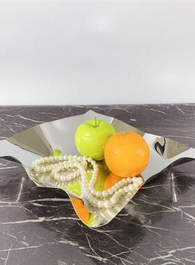 北欧创意镜面抛光褶皱不锈钢亮面金属托盘样板间置物碟摆件