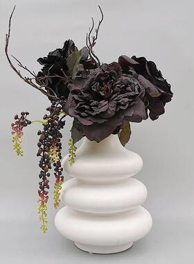黑色大朵玫瑰假花彷真丝花 覆古色摄影干花绢花 暗黑装饰花艺客厅