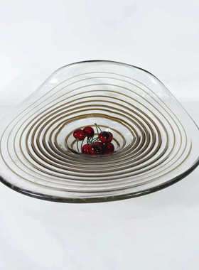 现代琉璃咖啡色卷边果盘摆件家居样板房客厅餐桌家具展厅会所软装