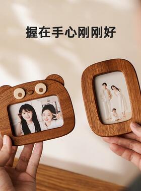 ?框迷你实木相摆Fhqghrhw台定制印洗打照片寸质圆角纪念画框木摆