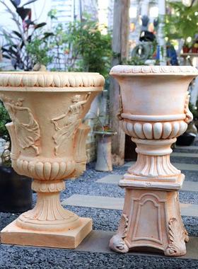 D！欧式天使摆件罗马柱花盆雕塑庭院别墅阳台花园婚庆装饰园林工