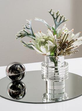 现代轻奢几何层叠玻璃花器样板间售楼处高档别墅软装整体花