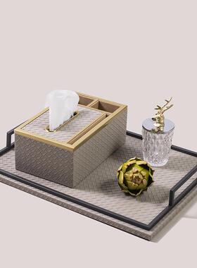 高档轻奢编制皮现革长方形托盘客代简约北茶OGE欧几样板间厅收纳