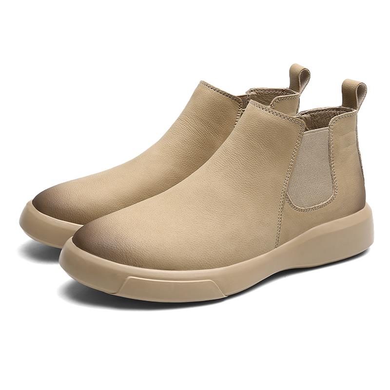 New men's Chelsea boots genuine leather casual leather shoes outdoor high-top shoes short soft boots with velvet warm cotton soles for men