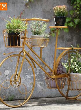 铁艺自行车花架子户外欧式阳台创意庭院落地家居摆饰店铺橱窗装饰