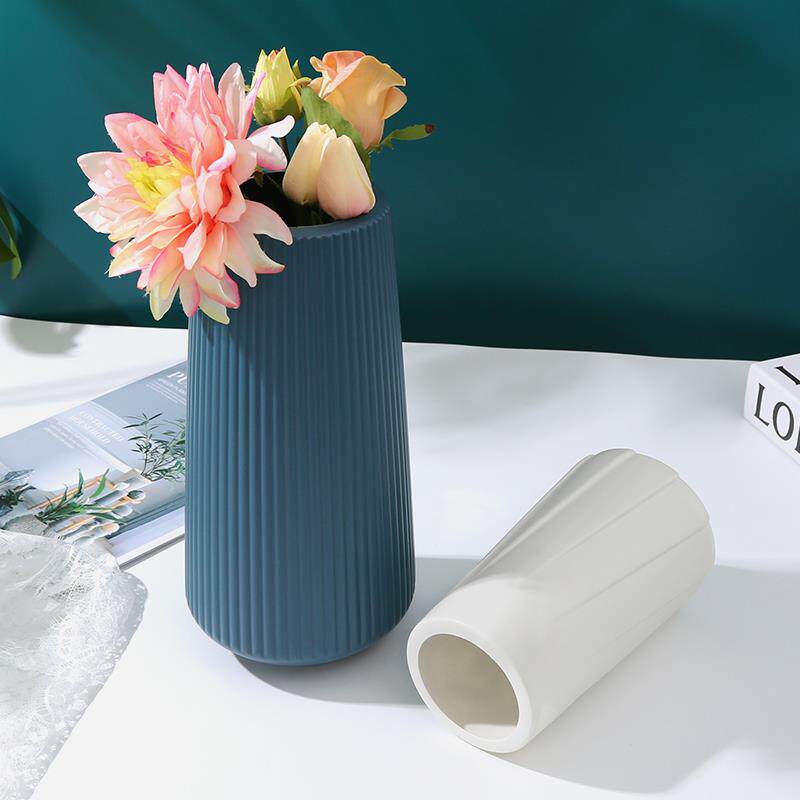 塑料花瓶摆件仿陶瓷客厅假花插花器防摔落地装饰干花大号花瓶北欧
