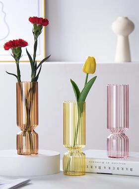 玻璃花瓶透明水培条纹花瓶小清新干花鲜花餐桌装饰插花瓶摆件