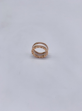 【95新53号】BVLGARI宝格丽18k玫瑰金三环白陶瓷女士戒指AN855964