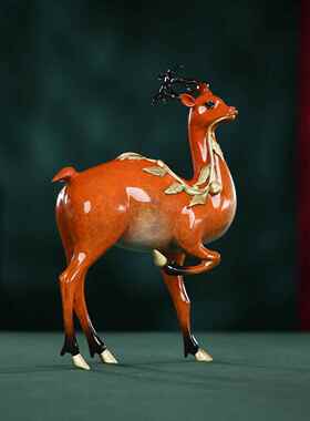 彩铜呈祥鹿摆件家居办公室桌面铜工艺品梅花鹿礼品装饰品摆设