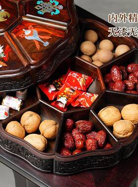 大红酸枝果盒高档复古红木瓜子干果点心收纳盒实木果盘过新年送礼
