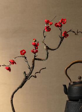 正品禅意风仿真梅花枝束腊梅假花朵摆件绢花花客茶厅几桌面艺装饰
