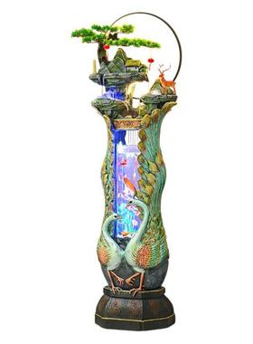 现货新中式孔雀鱼缸循环水流水摆件客厅玄关角落景观装饰开业礼物