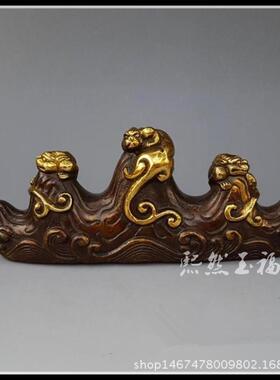 仿古纯铜鎏金貔貅笔架摆件文房用品收藏古玩铜器装饰工艺礼品