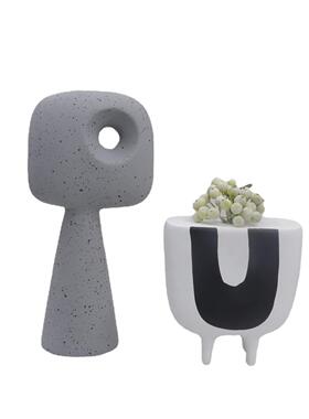 板房树脂抽象几人物塑异摆形插花器现代简约雕黑白何装外星人组饰