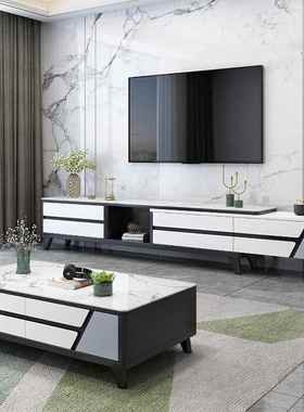 意式轻奢岩板电视柜茶几组合现代简约可伸缩家用小户型客厅落地柜
