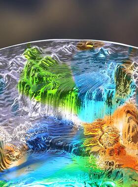 千里江山琉璃山水屏风摆件客厅办公书房前台桌面摆放高档中式送礼