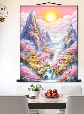 仙家挂画香堂山水画中堂画客厅玄关挂画装饰画国画墙壁画卷轴挂图