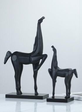 现书代新中式黑色马雕XSG塑摆件样板房售楼处玄客厅关房书架饰软