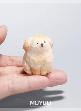 手工木雕金毛丨生肖小狗狗办公室工位电脑桌面摆件创意装饰礼物女