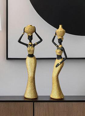 北欧创意复古非洲艺术女士雕像摆件设计师款家居客厅咖啡厅酒吧