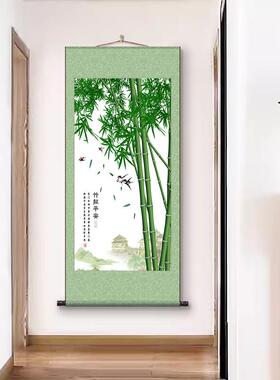 新中式竹子山水竹报平安装裱卷轴字画 画玄关书房客厅竖版装饰画