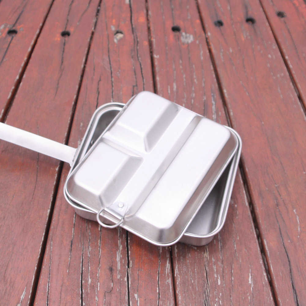 户外不锈钢304炊具饭盒 便携式野营套锅1-2人 美式单兵炊具饭盒 - 图3