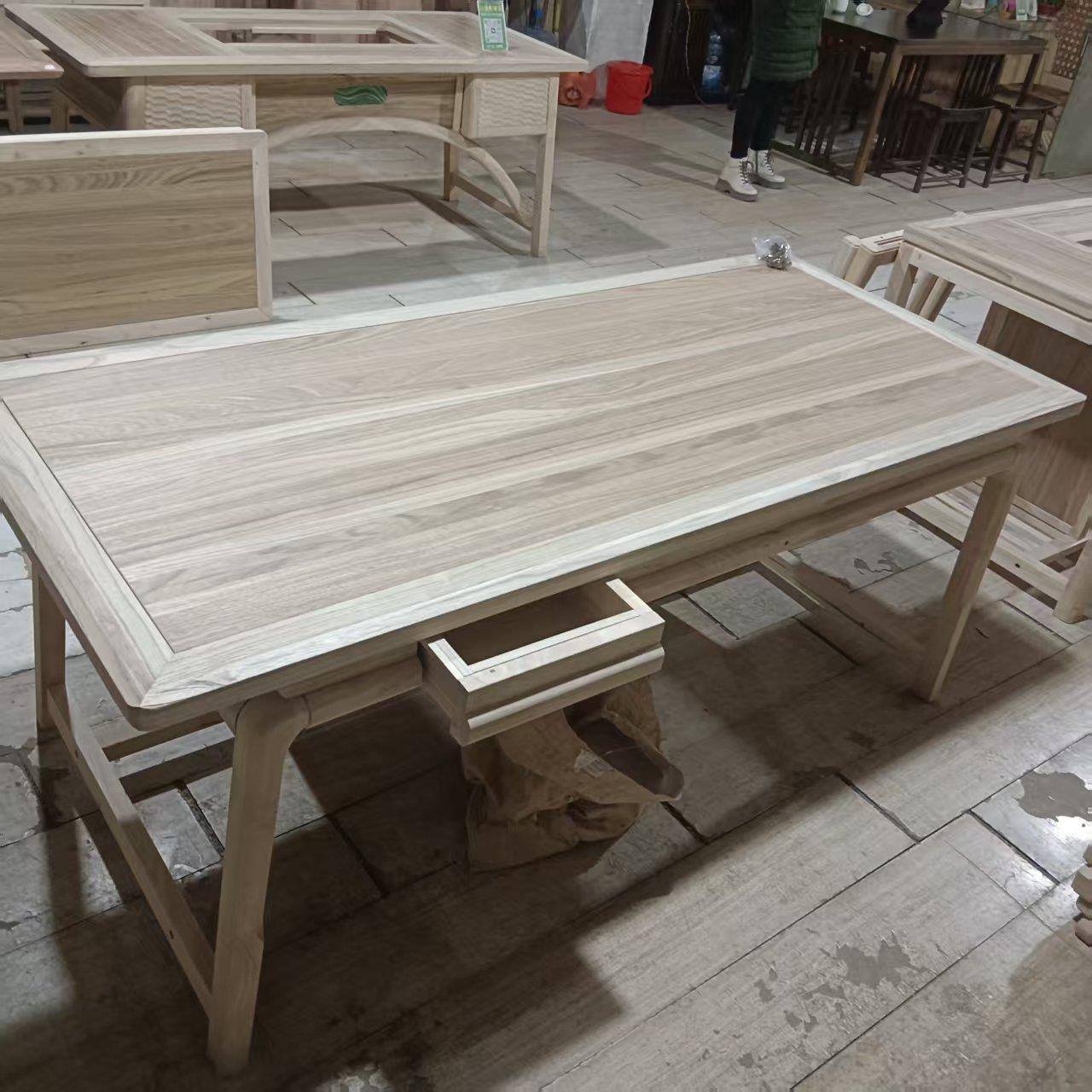 White tea table and chair combination, simple Chinese style antique solid wood tea table and tea set set, table and tea table