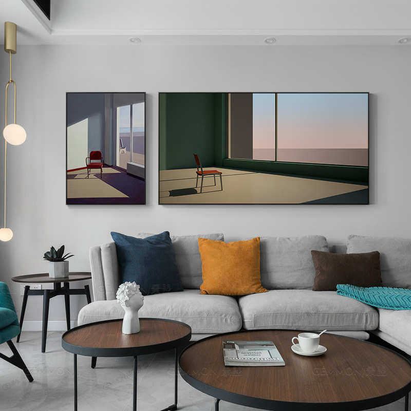 现代简约大气延伸空间感客厅装饰画沙发背景墙横版组合挂画大幅画,淘宝优惠券,粉丝福利购,淘宝优惠卷