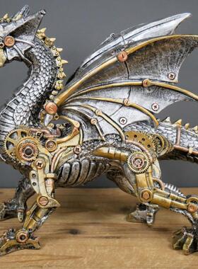 独立站跨境外贸款机械朋克狗树脂工艺品桌面橱窗装饰摆件园艺摆饰