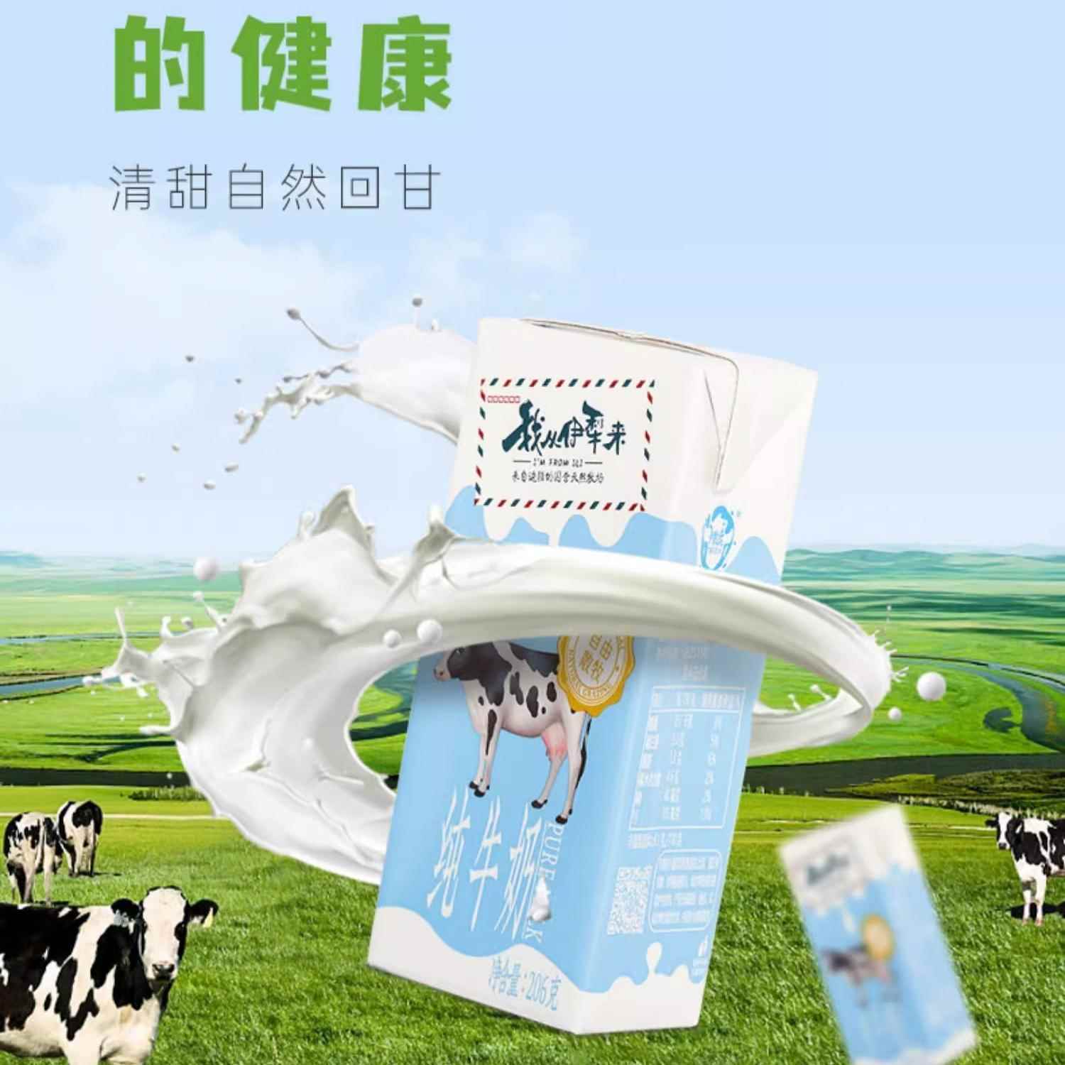新疆伊牧欣我从伊犁来纯牛奶全脂灭菌乳3.0蛋白206ml*20盒早餐奶