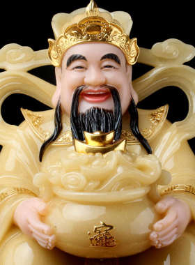 财神爷佛像合成汉白玉石文财神爷聚宝盆财神像公司开业礼品摆件