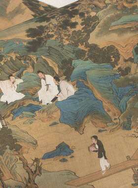 仿古字画卷轴画竖版听琴图入户玄关书房茶室民宿挂画新中式装饰画