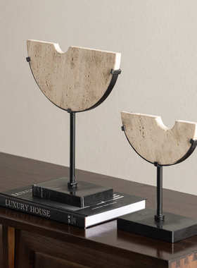 风客厅房酒店侘大理石黄石洞装饰品摆件艺术玄关寂版贝子高档样艺