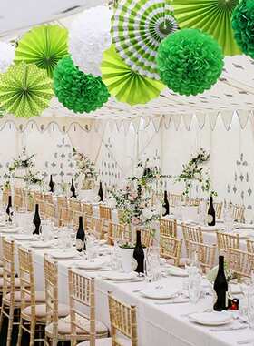 绿色纸花球纸扇花扇套装饰清新夏威夷森林主题教室派对背景墙吊饰