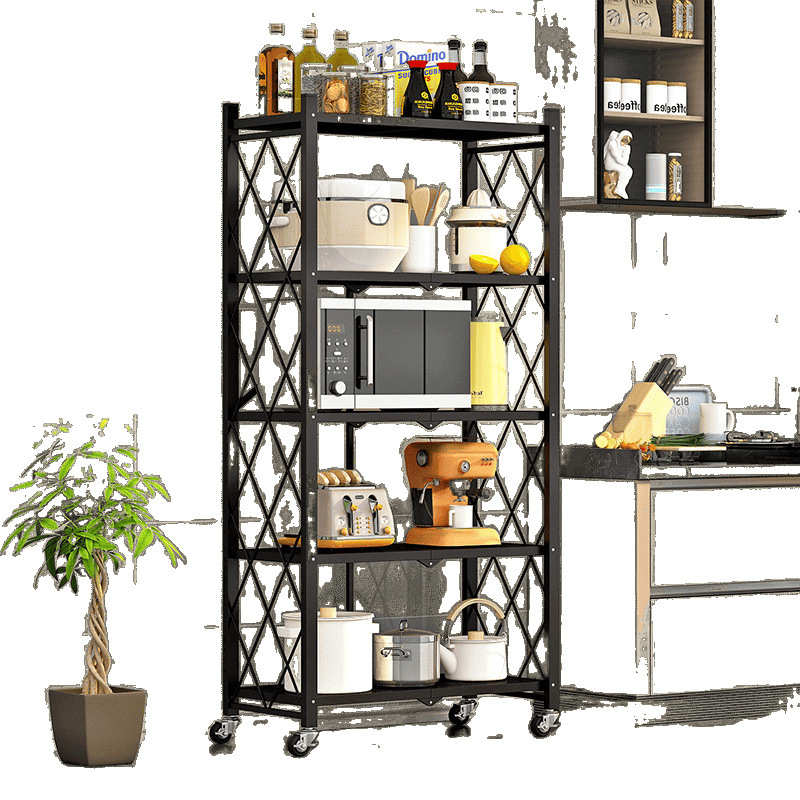 可折叠物折叠厨房书架铁艺厂客厅移动免直发架安装多功能厂家置可 - 图3