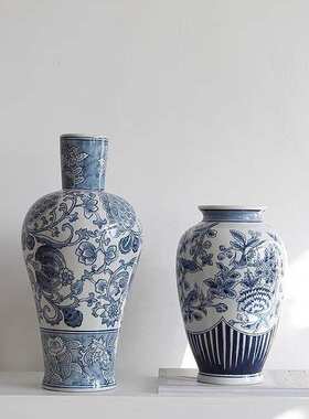 青花瓷花鸟艺术陶瓷花瓶摆件美法式新中式现代简约民宿样板房装饰