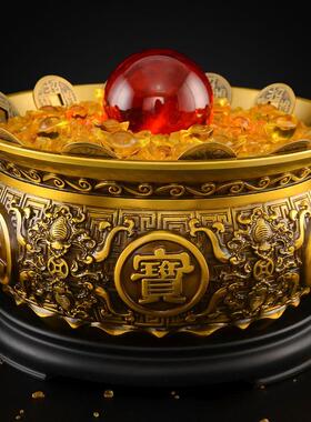 黄铜聚宝盆摆件中式招客厅办公室店铺财装饰品黄铜米缸存钱罐大号